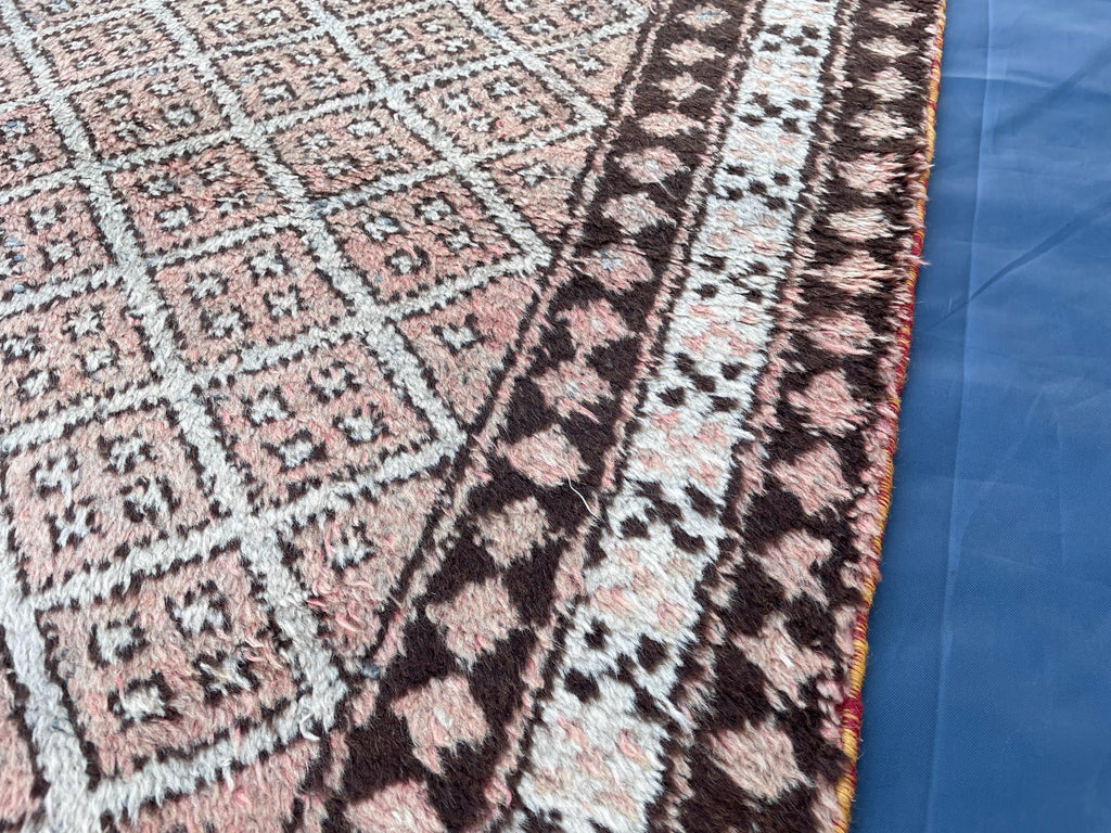 4x6 Vintage Tribal Wool Rug – Beige & Brown Geometric Diamond Pattern – Handmade Bohemian Area Rug