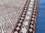 4x6 Vintage Tribal Wool Rug – Beige & Brown Geometric Diamond Pattern – Handmade Bohemian Area Rug