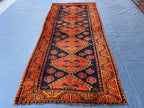 Black & Rust Hallway Rug 3'10x8'6 Vintage Afghan Runner Rug – 1940s Antique, Handmade Wool Carpet