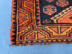 Black & Rust Hallway Rug 3'10x8'6 Vintage Afghan Runner Rug – 1940s Antique, Handmade Wool Carpet