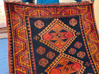 Black & Rust Hallway Rug 3'10x8'6 Vintage Afghan Runner Rug – 1940s Antique, Handmade Wool Carpet