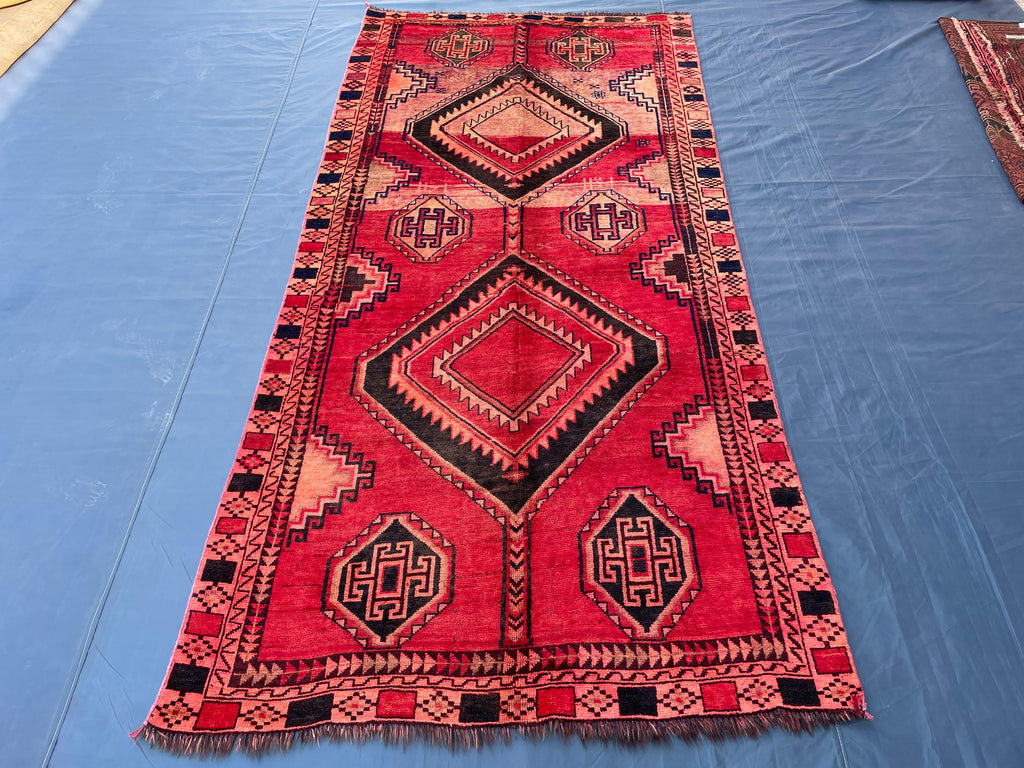 4'4x9 ft Vintage Tribal Runner Rug – Afghan Handmade Wool Geometric Rustic Hallway Carpet
