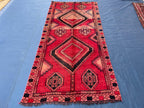 4'4x9 ft Vintage Tribal Runner Rug – Afghan Handmade Wool Geometric Rustic Hallway Carpet