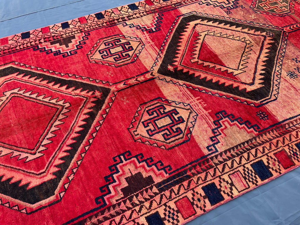 4'4x9 ft Vintage Tribal Runner Rug – Afghan Handmade Wool Geometric Rustic Hallway Carpet