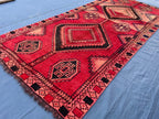 4'4x9 ft Vintage Tribal Runner Rug – Afghan Handmade Wool Geometric Rustic Hallway Carpet