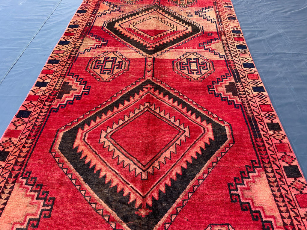 4'4x9 ft Vintage Tribal Runner Rug – Afghan Handmade Wool Geometric Rustic Hallway Carpet