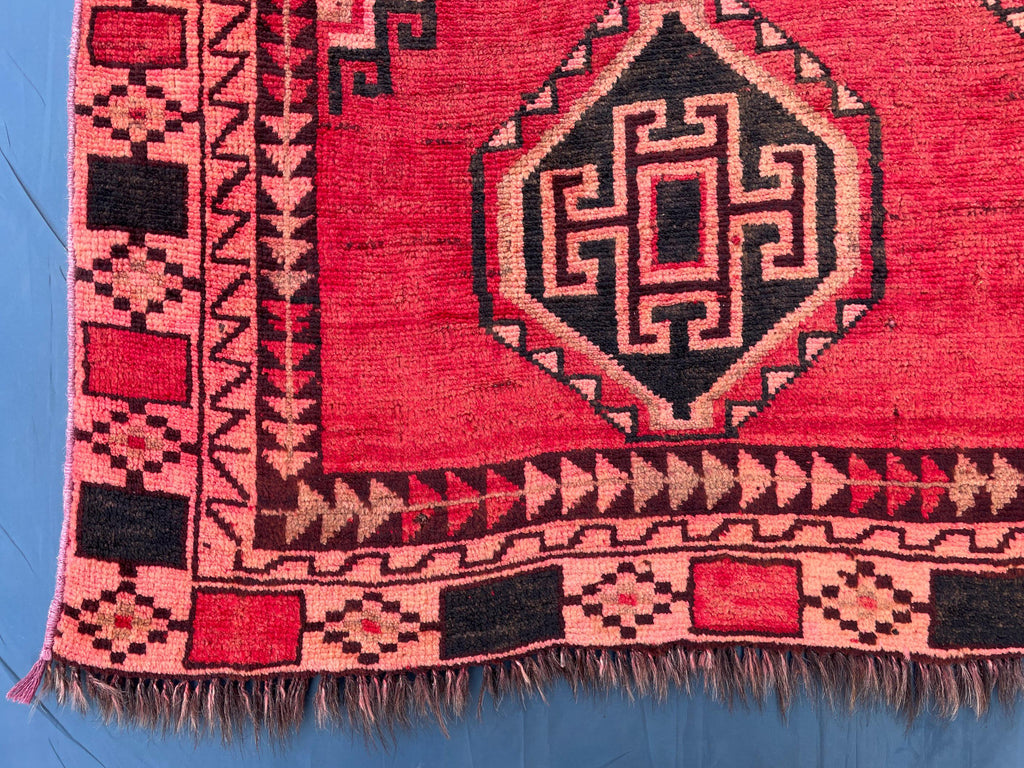 4'4x9 ft Vintage Tribal Runner Rug – Afghan Handmade Wool Geometric Rustic Hallway Carpet