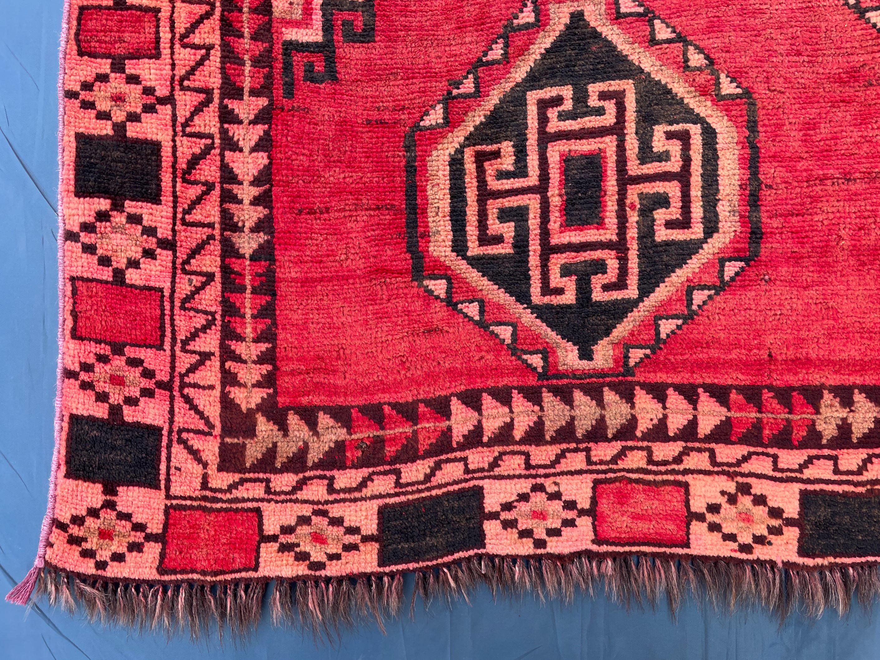 4'4x9 ft Vintage Tribal Runner Rug – Afghan Handmade Wool Geometric Rustic Hallway Carpet
