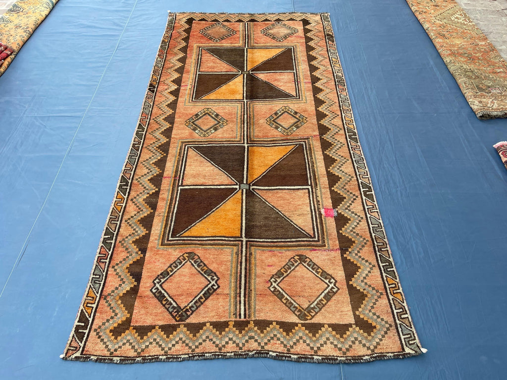 4'7x 9'7 Antique Afghan Hallway Runner Rug – Earth Tone Vintage Handmade Area Rug
