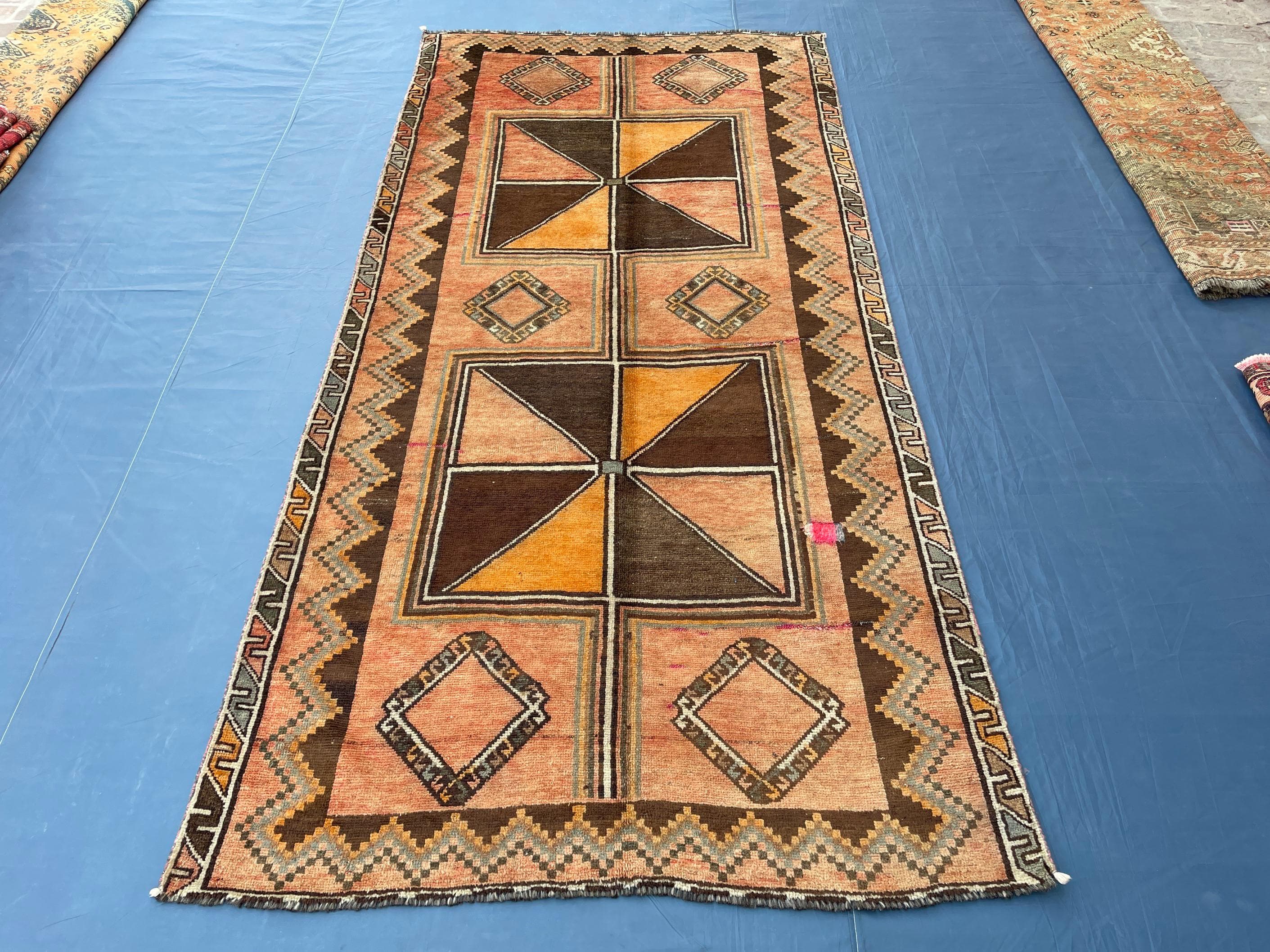 4'7x 9'7 Antique Afghan Hallway Runner Rug – Earth Tone Vintage Handmade Area Rug