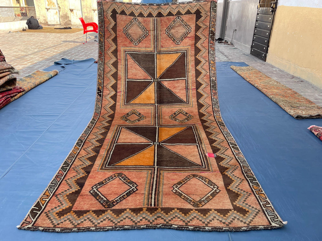 4'7x 9'7 Antique Afghan Hallway Runner Rug – Earth Tone Vintage Handmade Area Rug