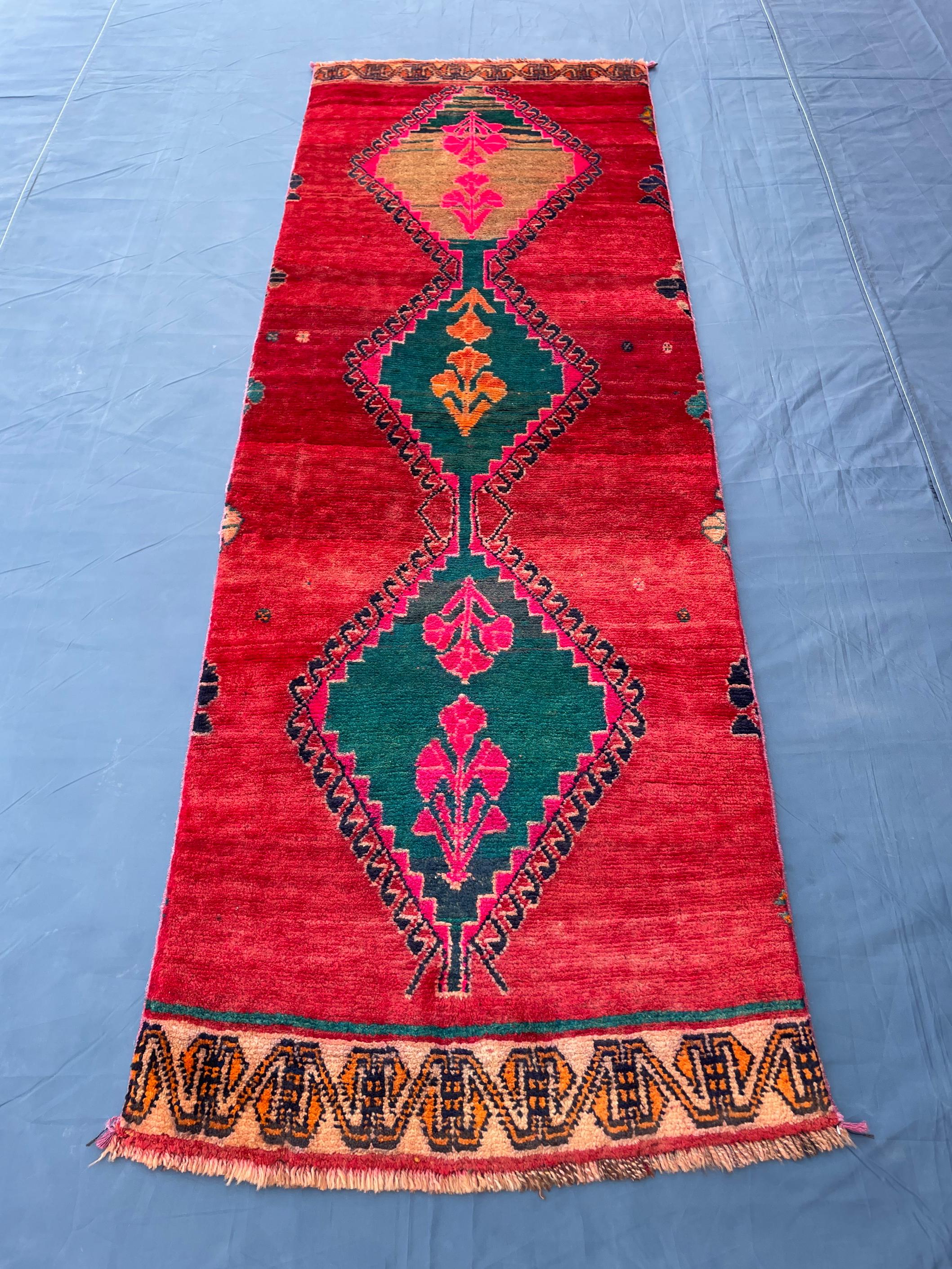 Hallway 2.3x6.6 ft Vintage Handmade Wool Area Rug, Rug for Kitchen