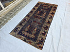 Antique Baluchi Runner Rug 3'6" x 7'5" Tribal Pictorial Design in Navy, Rust & Beige