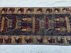 Antique Baluchi Runner Rug 3'6" x 7'5" Tribal Pictorial Design in Navy, Rust & Beige