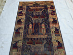 Antique Baluchi Runner Rug 3'6" x 7'5" Tribal Pictorial Design in Navy, Rust & Beige