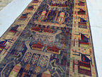 Antique Baluchi Runner Rug 3'6" x 7'5" Tribal Pictorial Design in Navy, Rust & Beige