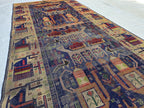 Antique Baluchi Runner Rug 3'6" x 7'5" Tribal Pictorial Design in Navy, Rust & Beige