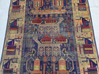 Antique Baluchi Runner Rug 3'6" x 7'5" Tribal Pictorial Design in Navy, Rust & Beige