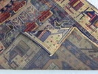 Antique Baluchi Runner Rug 3'6" x 7'5" Tribal Pictorial Design in Navy, Rust & Beige