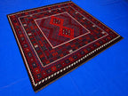 7'4x8 ft Afghan Red Blue Kilim Rug, Handmade Tribal Wool Rug, Vintage Geometric Area Carpet