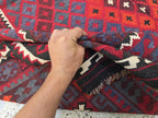 7'4x8 ft Afghan Red Blue Kilim Rug, Handmade Tribal Wool Rug, Vintage Geometric Area Carpet