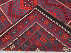 7'4x8 ft Afghan Red Blue Kilim Rug, Handmade Tribal Wool Rug, Vintage Geometric Area Carpet
