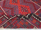 7'4x8 ft Afghan Red Blue Kilim Rug, Handmade Tribal Wool Rug, Vintage Geometric Area Carpet