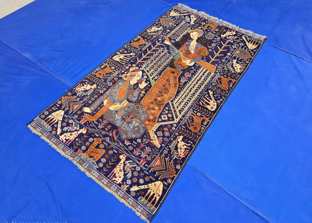 Decorative Tribal Area Rug with Romeo juliet Figure Motif – 3'6" x 6'5 ft - Boho Home Decor