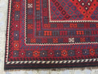 7'4x8 ft Afghan Red Blue Kilim Rug, Handmade Tribal Wool Rug, Vintage Geometric Area Carpet