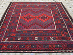 7'4x8 ft Afghan Red Blue Kilim Rug, Handmade Tribal Wool Rug, Vintage Geometric Area Carpet