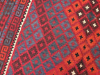 7'4x8 ft Afghan Red Blue Kilim Rug, Handmade Tribal Wool Rug, Vintage Geometric Area Carpet