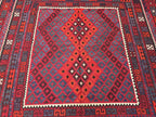 7'4x8 ft Afghan Red Blue Kilim Rug, Handmade Tribal Wool Rug, Vintage Geometric Area Carpet