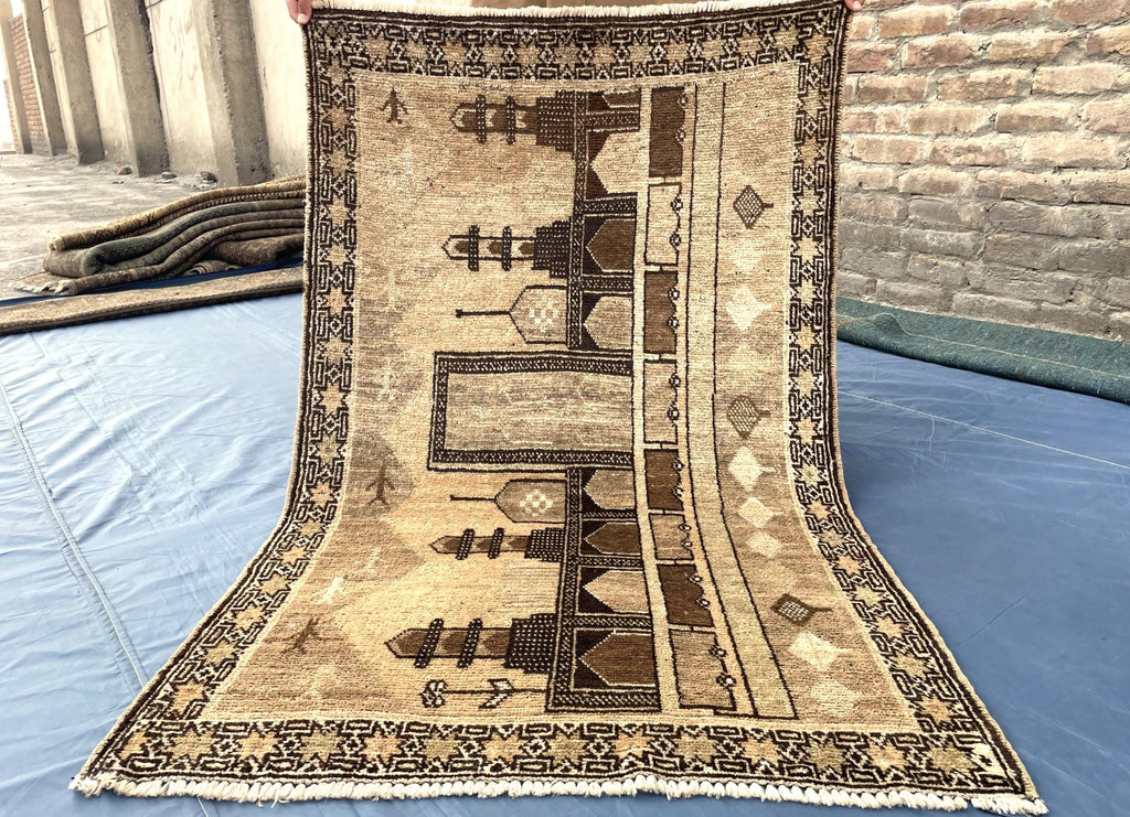 3x5 ft Vintage Baluchi Pictorial Wool Handmade Accent Rug