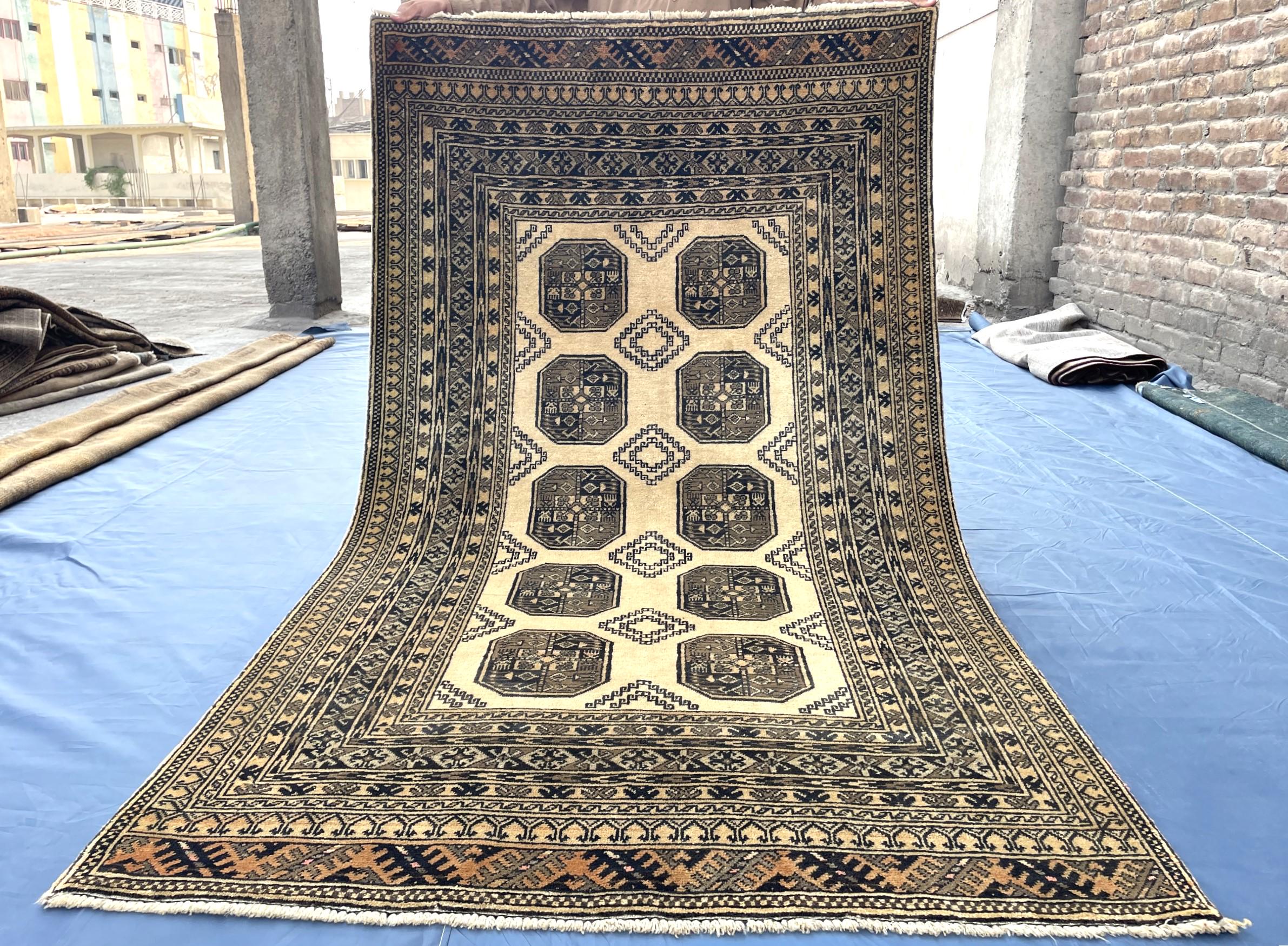 Antique 4x7 ft Handwoven Afghan Collectible Rug