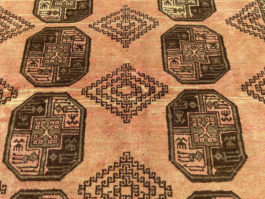 Beige & Brown Afghan Baluchi Rug 5x6 Ft, Handmade Wool Tribal Area Rug, Vintage Geometric Carpet, Oriental Boho Home Decor