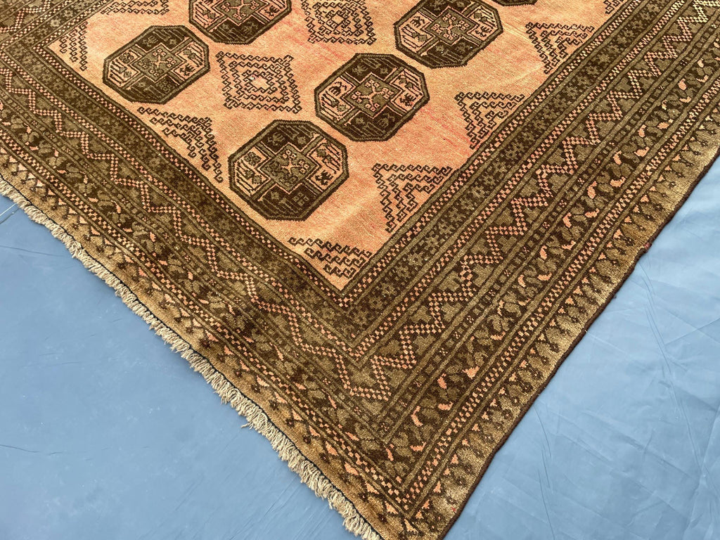 Beige & Brown Afghan Baluchi Rug 5x6 Ft, Handmade Wool Tribal Area Rug, Vintage Geometric Carpet, Oriental Boho Home Decor