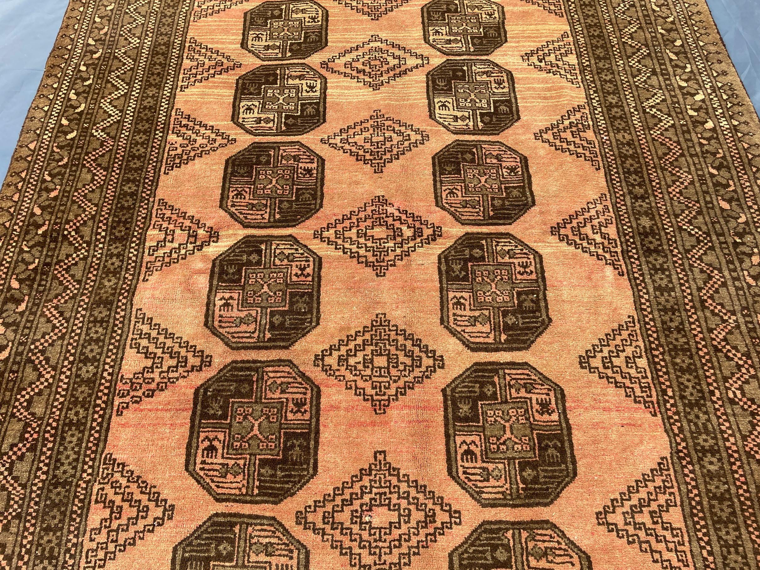 Beige & Brown Afghan Baluchi Rug 5x6 Ft, Handmade Wool Tribal Area Rug, Vintage Geometric Carpet, Oriental Boho Home Decor