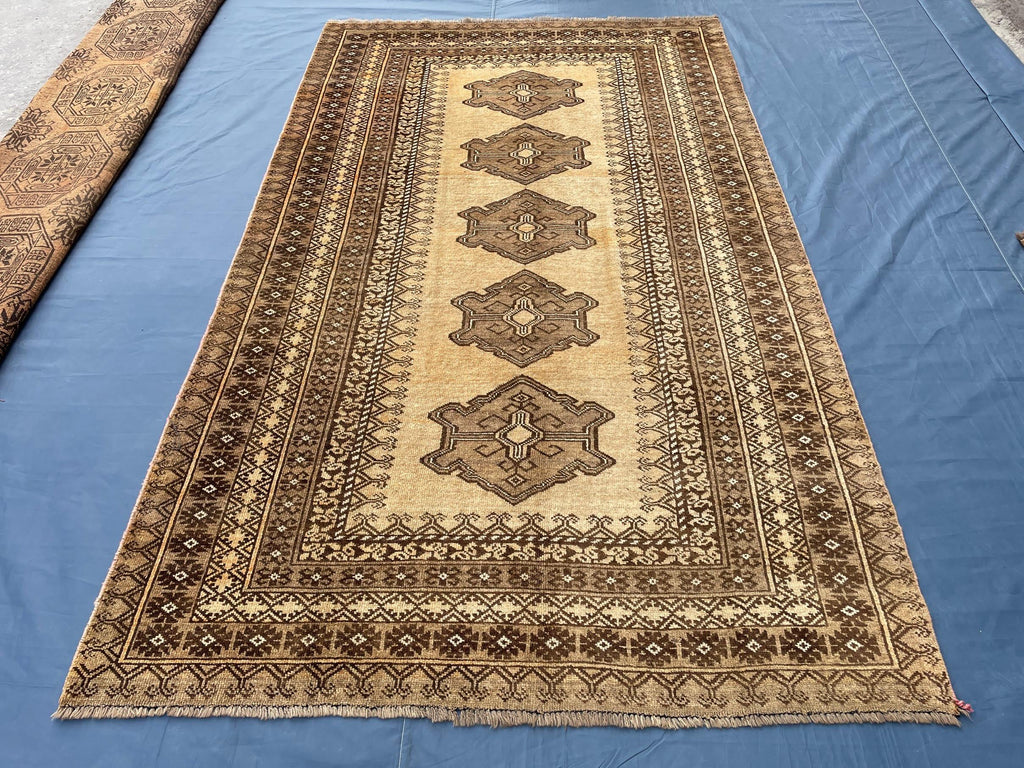 Afghan Baluchi Rug 5x9 Ft, Handmade Wool Tribal Area Rug, Vintage Oriental Carpet, Geometric Boho Hallway Runner