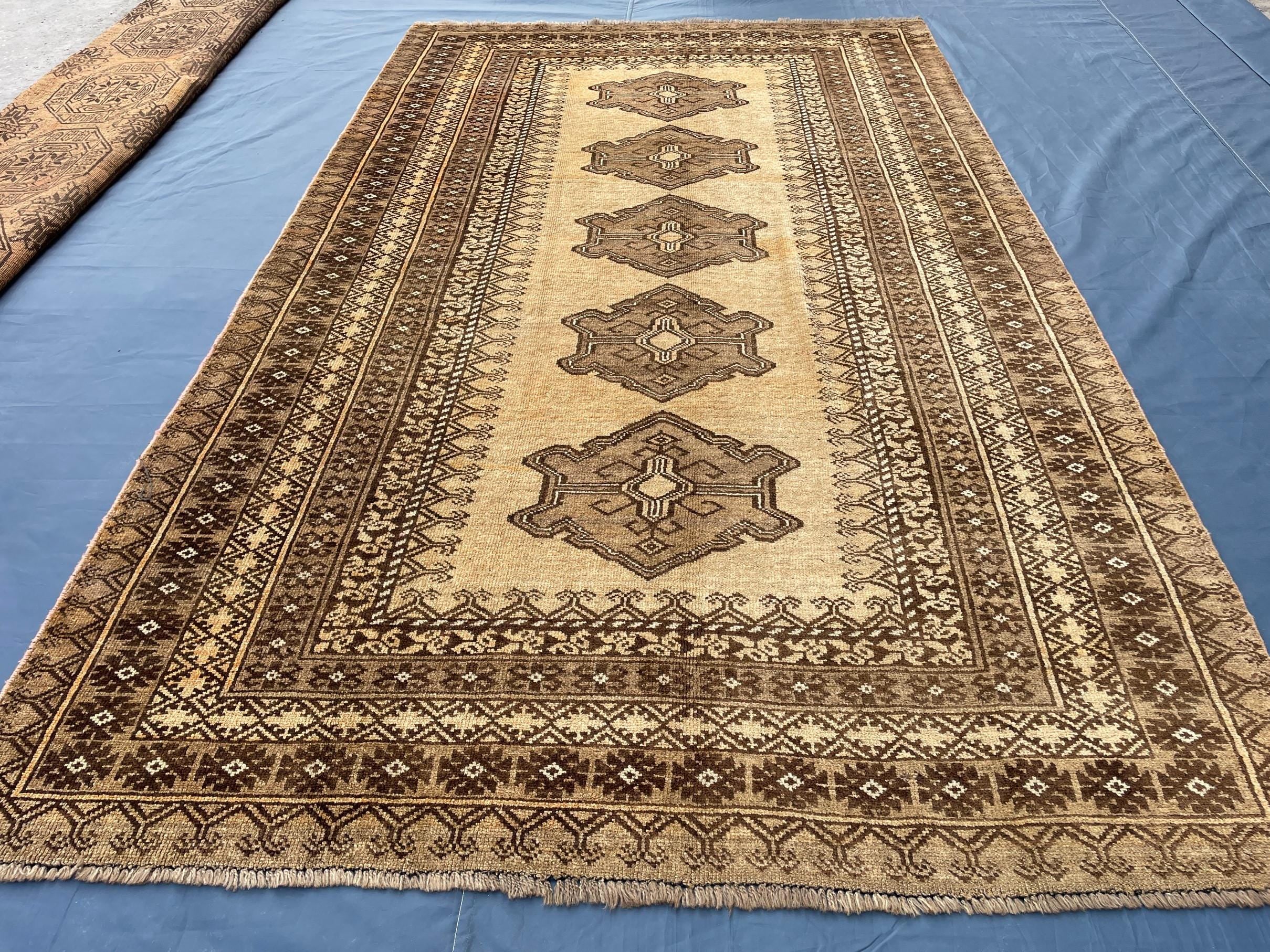 Afghan Baluchi Rug 5x9 Ft, Handmade Wool Tribal Area Rug, Vintage Oriental Carpet, Geometric Boho Hallway Runner