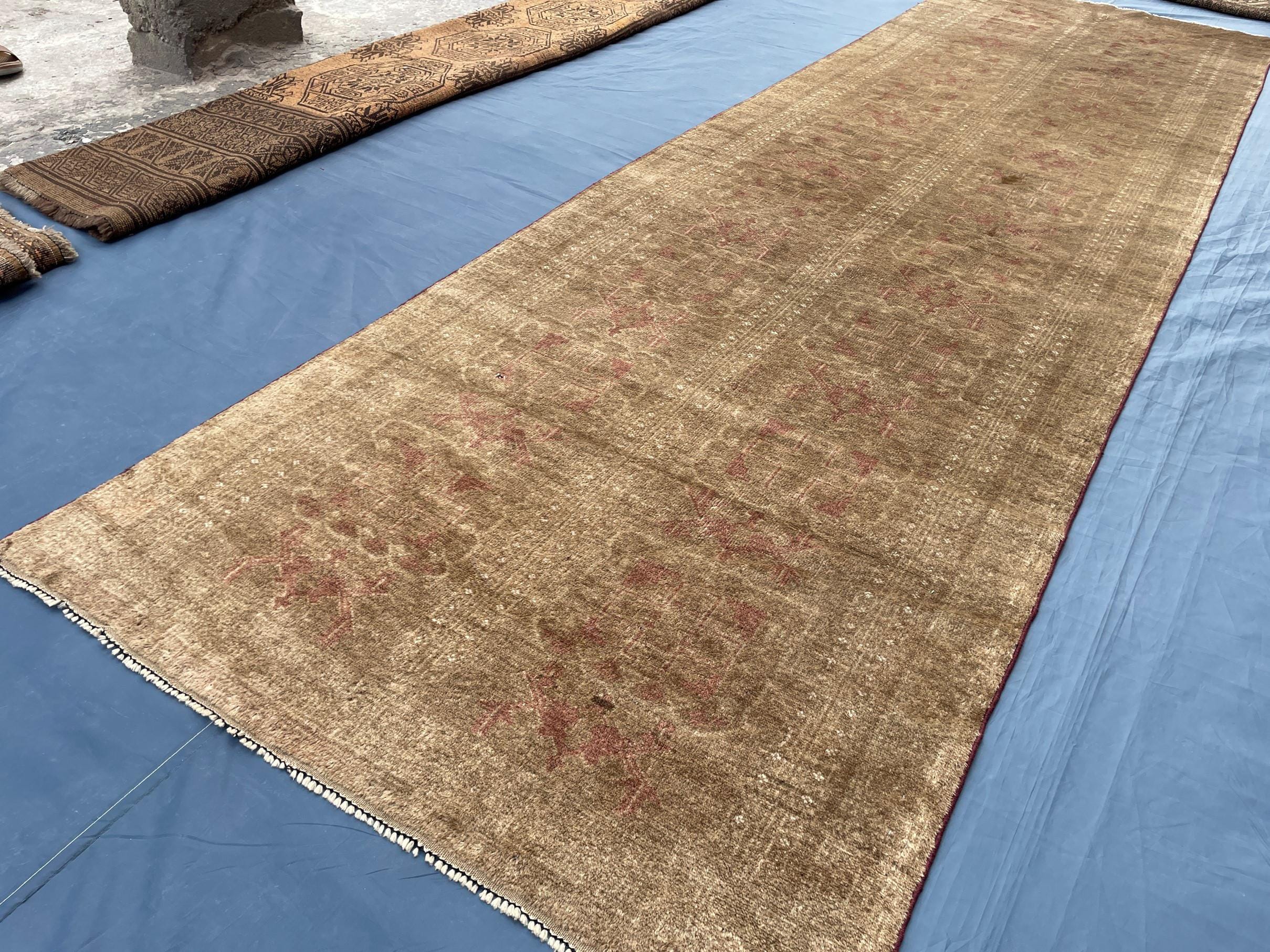 Vintage Baluchi Maldari Wool Runner Rug (12.11x3.9 ft) – Hand Knotted Afghan Carpet