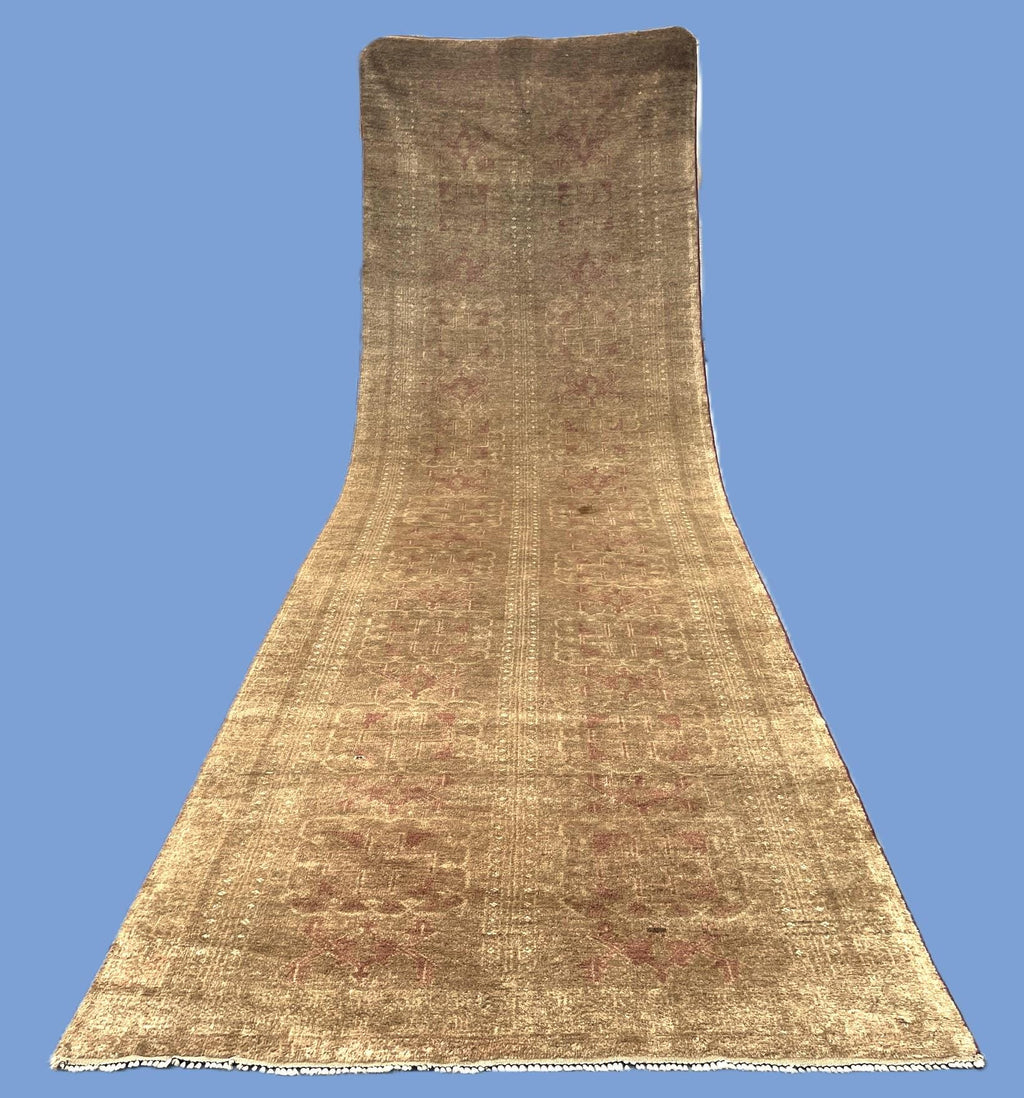 Vintage Baluchi Maldari Wool Runner Rug (12.11x3.9 ft) – Hand Knotted Afghan Carpet