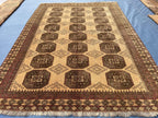 Large Afghan Tribal Rug 6x8 Ft, Handmade Wool Baluchi Carpet, Beige & Burgundy Bokhara Vintage Gul Rug
