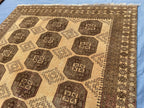 Large Afghan Tribal Rug 6x8 Ft, Handmade Wool Baluchi Carpet, Beige & Burgundy Bokhara Vintage Gul Rug