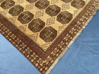 Large Afghan Tribal Rug 6x8 Ft, Handmade Wool Baluchi Carpet, Beige & Burgundy Bokhara Vintage Gul Rug