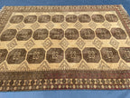 Large Afghan Tribal Rug 6x8 Ft, Handmade Wool Baluchi Carpet, Beige & Burgundy Bokhara Vintage Gul Rug