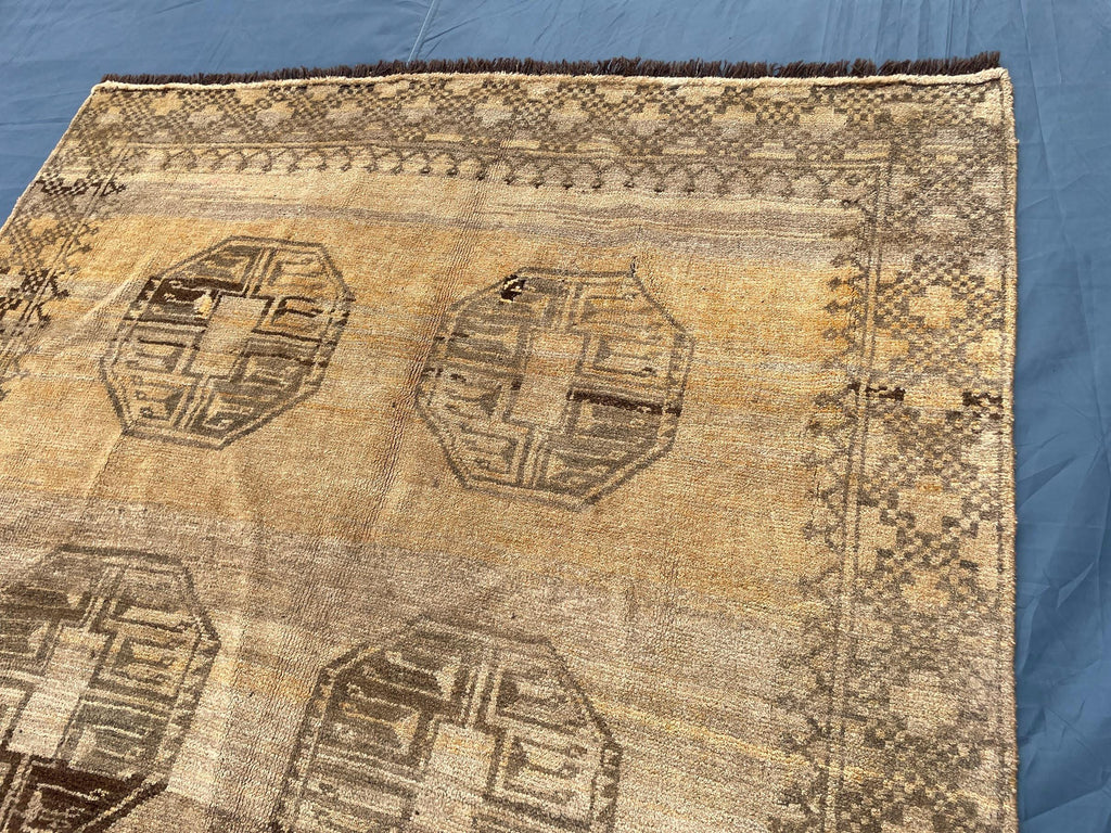 Vintage Afghan Hand-Knotted Wool Rug (8.5 x 4.10 ft) – Turkmen Pattern