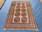 Blush Pink Afghan Baluchi Rug, 6.11x4.7 Ft, Handmade Wool Tribal Carpet - Oriental Geometric Living Room Decor