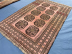 Blush Pink Afghan Baluchi Rug, 6.11x4.7 Ft, Handmade Wool Tribal Carpet - Oriental Geometric Living Room Decor