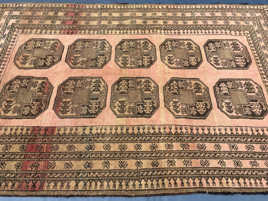 Blush Pink Afghan Baluchi Rug, 6.11x4.7 Ft, Handmade Wool Tribal Carpet - Oriental Geometric Living Room Decor