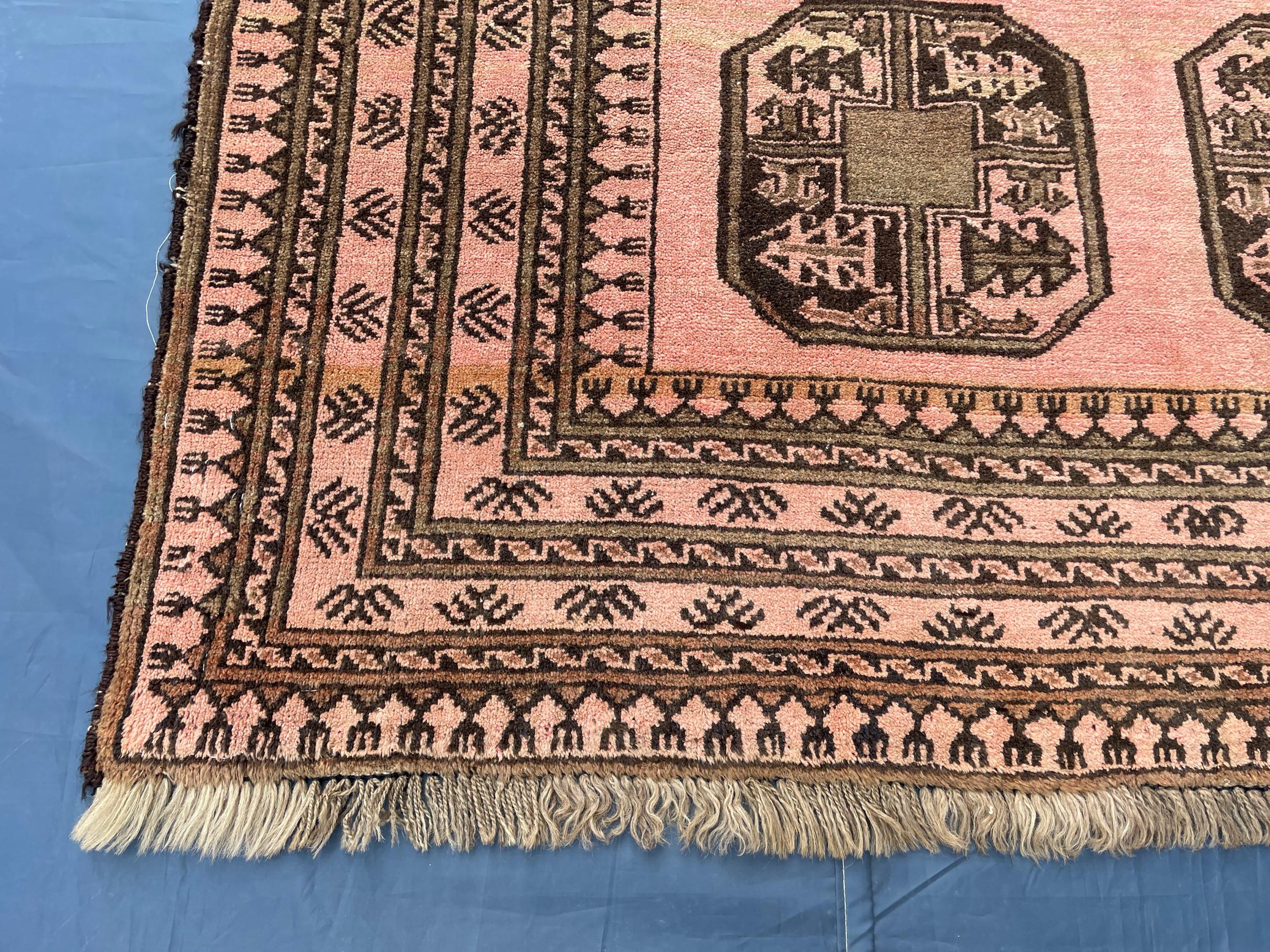 Blush Pink Afghan Baluchi Rug, 6.11x4.7 Ft, Handmade Wool Tribal Carpet - Oriental Geometric Living Room Decor